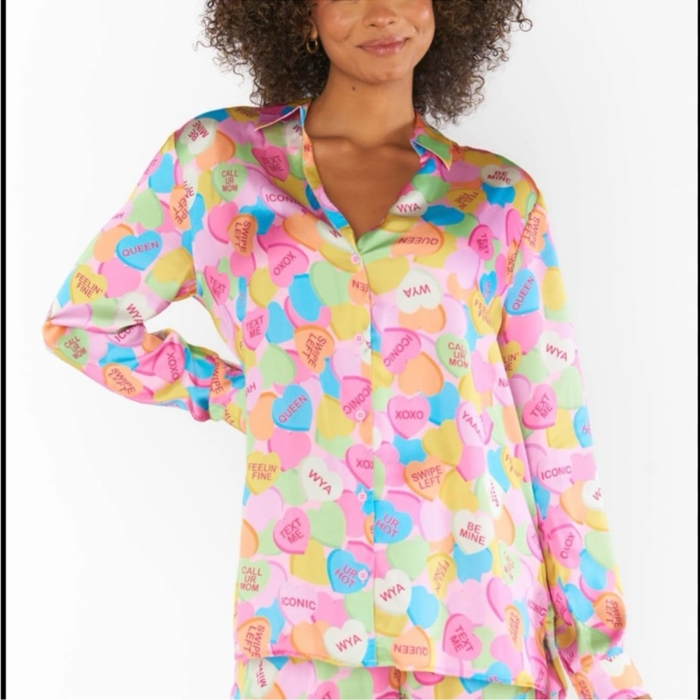 show me your mumu candy heart silk pajama set size medium